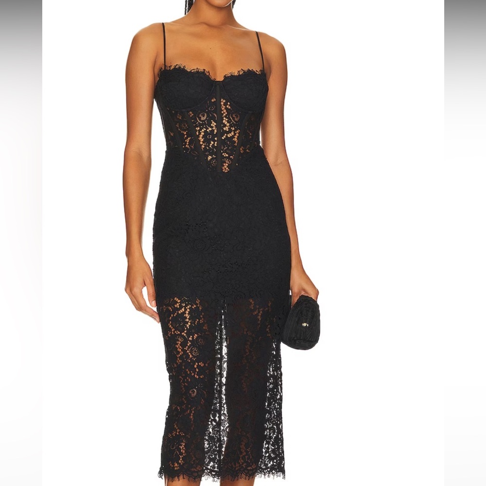 Revolve Olina Corset Midi Dress in Black
Bardot
